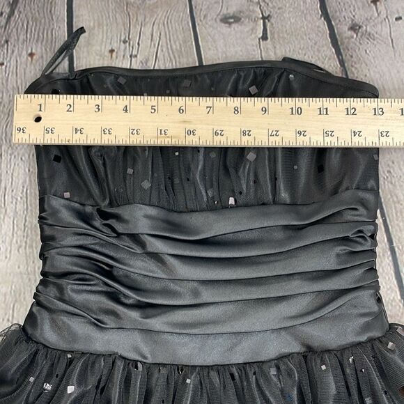 Jessica McClintock For Gunne Sax Black Strapless Netted Embellished Dress 3 - Picture 12 of 16